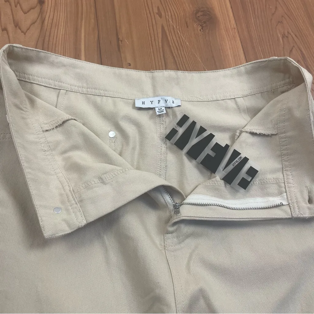 HYFVE Khaki High Rise Wide Leg Lightweight Cotton Denim Trouser Pants Medium New - Image 6