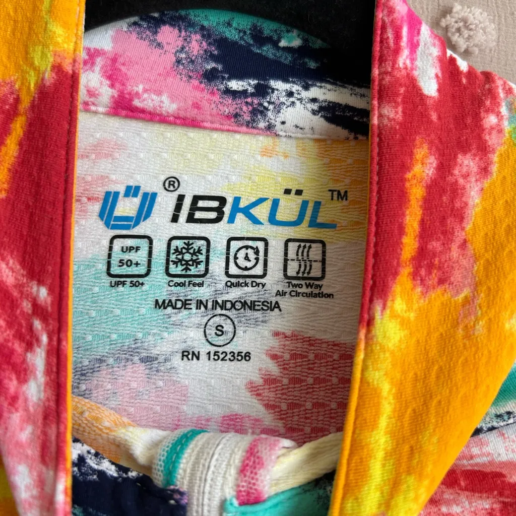 IBKUL Women’s Mock Neck Long Sleeve Sun Shirt Paint Stroke Abstract Sz S Pink - Image 4