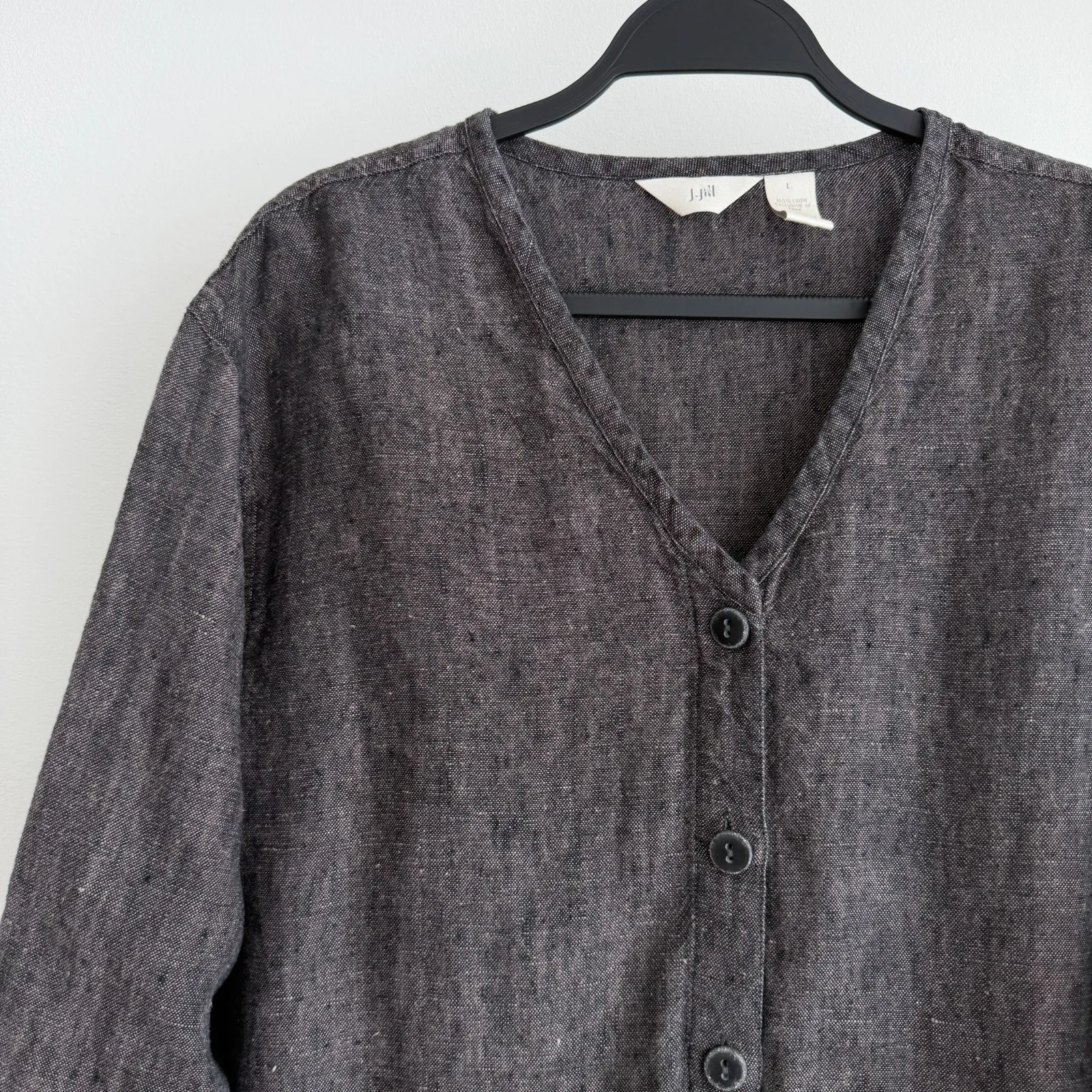 J Jill Linen Jacket Large Brown Taupe Button Up Rustic Lagenlook Boho Earthy - Image 2