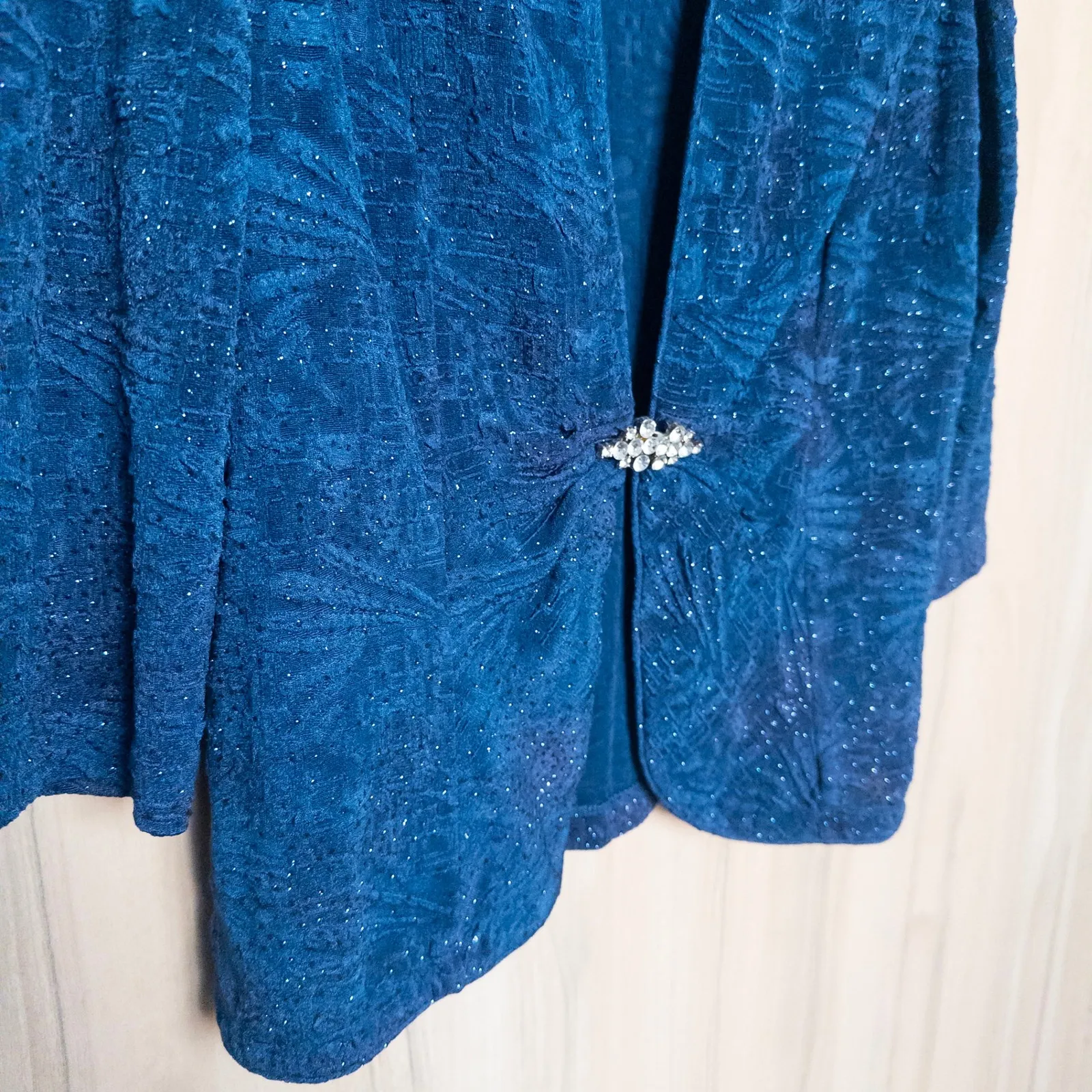 VTG Onyx Nite Womens Jacket Size L Blue 90s Metallic Evening Chic Glam Party - Image 5