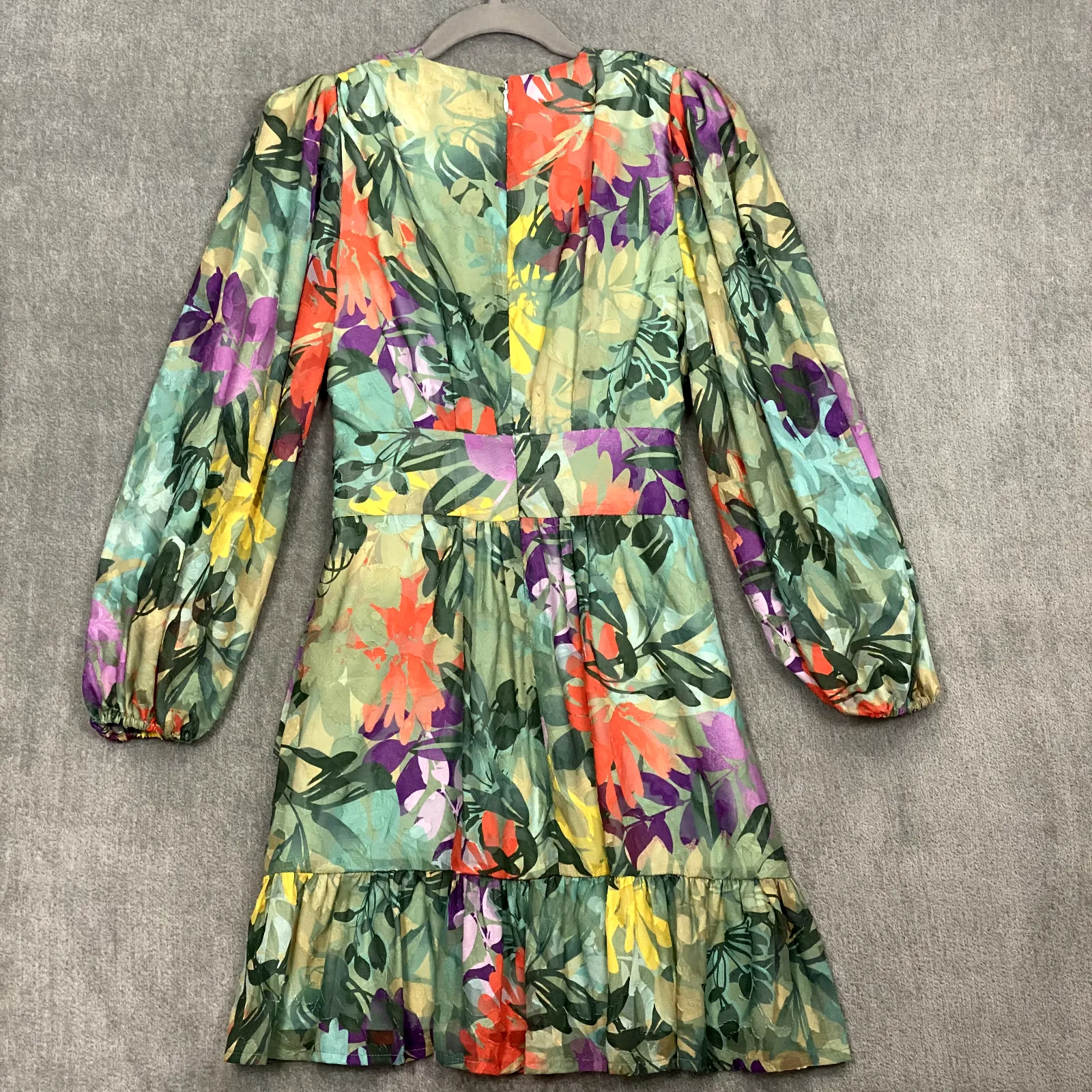 Alex Marie Women Dress 2P Simone Tropical Sage Floral Vibrant Sheer Puff Sleeves - Image 7