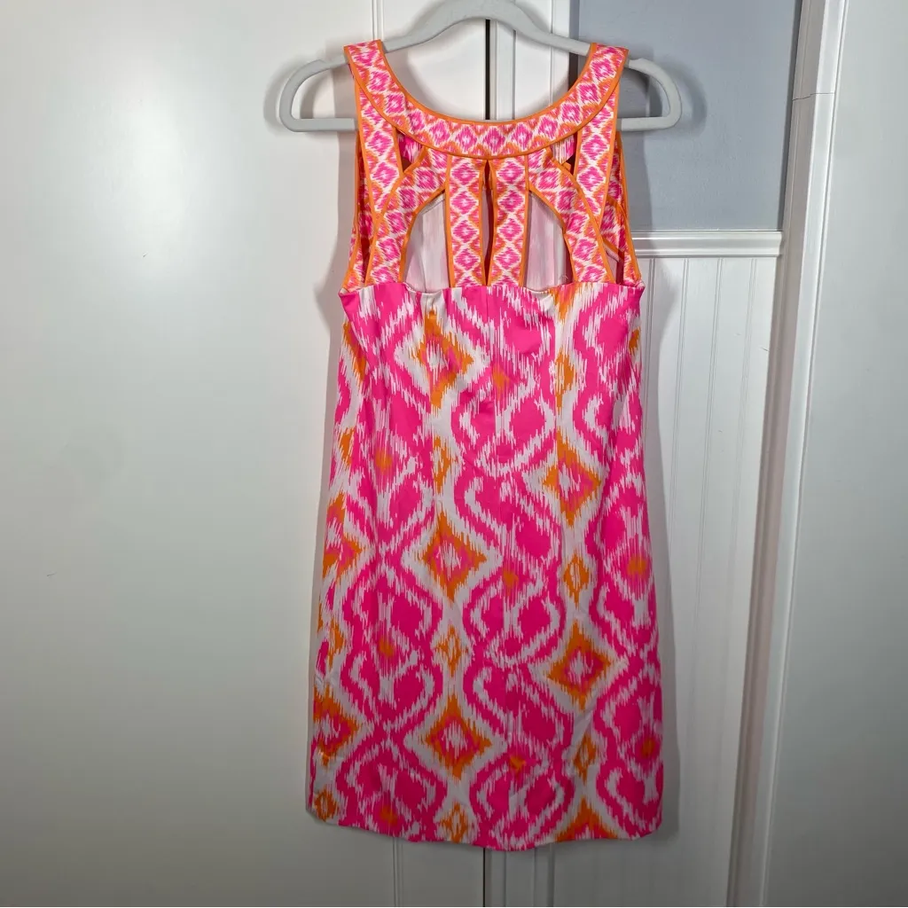 Gretchen Scott Pink Orange Kitt Ikat Print Isosceles Strappy Mini Dress Size M Size M - Image 4