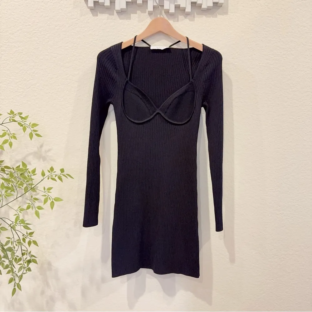 ASTR Black Long Sleeve Ribbed Knit Bodycon Mini Dress Size Small NWT - Image 3