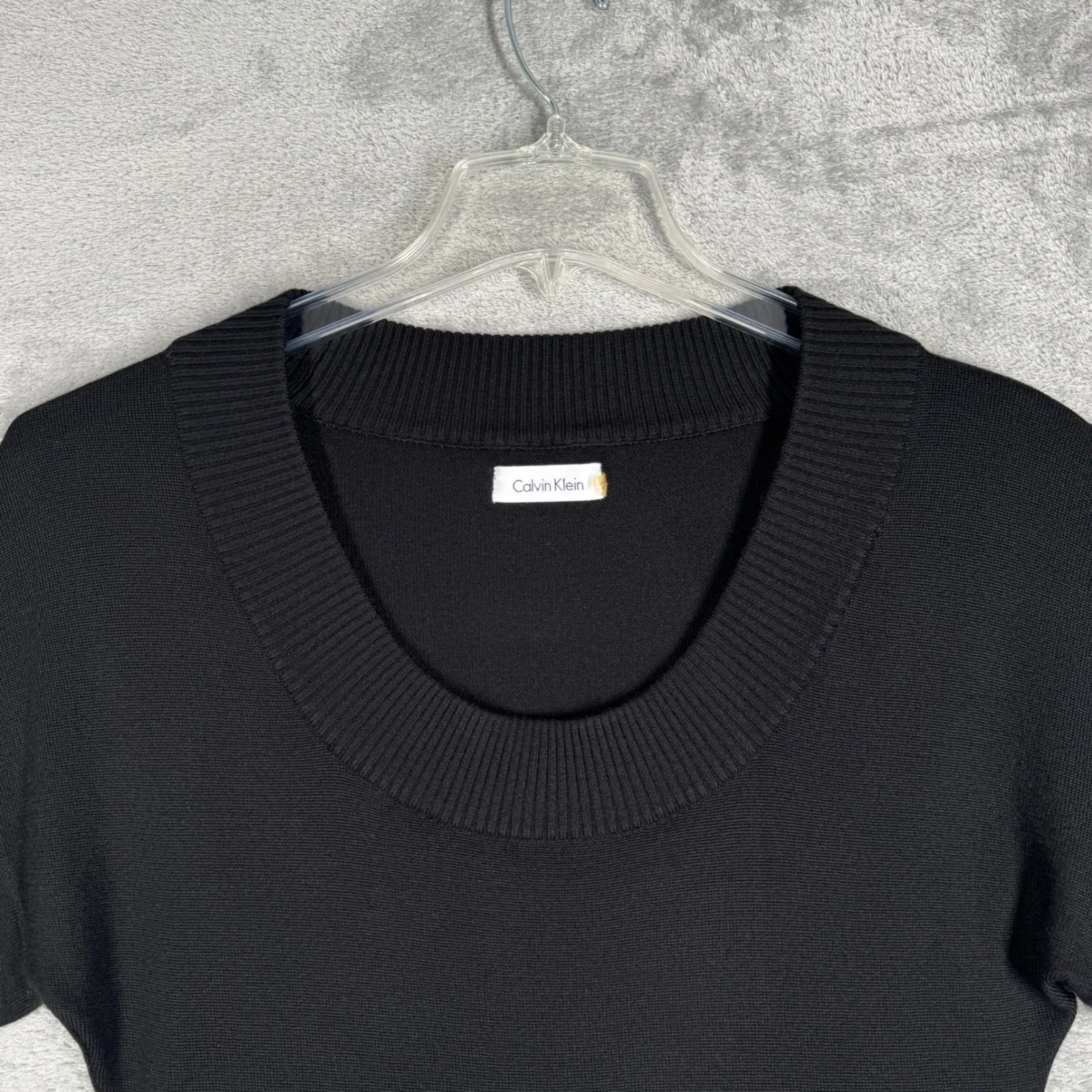 Calvin Klein Sweater Dress Black Short Sleeve Knit Ribbed Scoop Neck Size‎ Small - Image 5