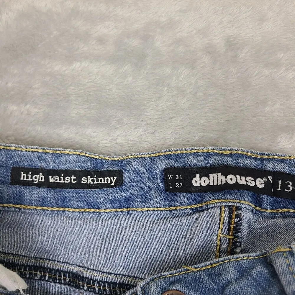 Dollhouse High Waist Skinny Jeans Size 13 W31 L27 Light Wash Denim, Striped Side - Image 2