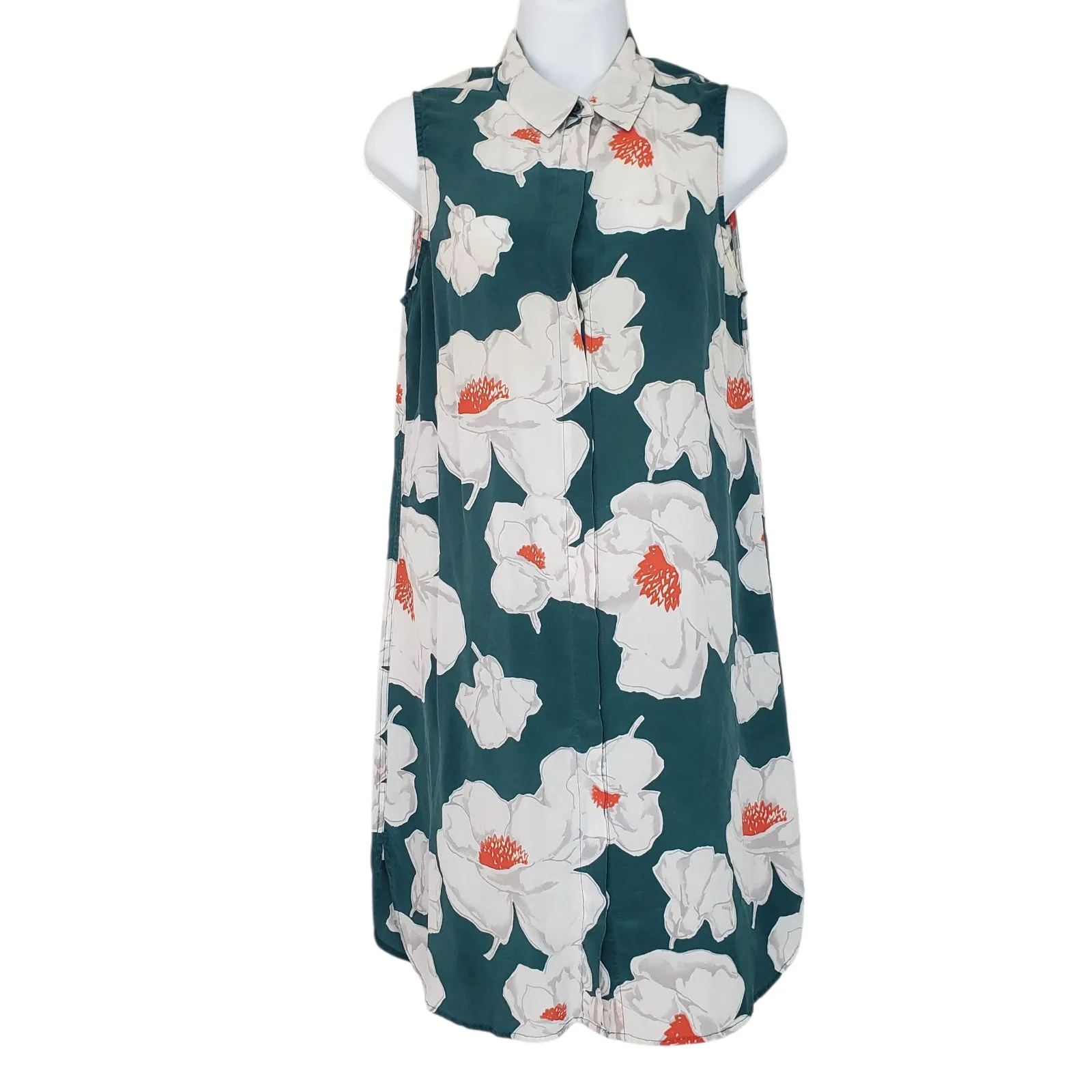 Equipment Janna Silk Dress Womens XS Floral Green Collar Button Front Sleeveless - Image 3
