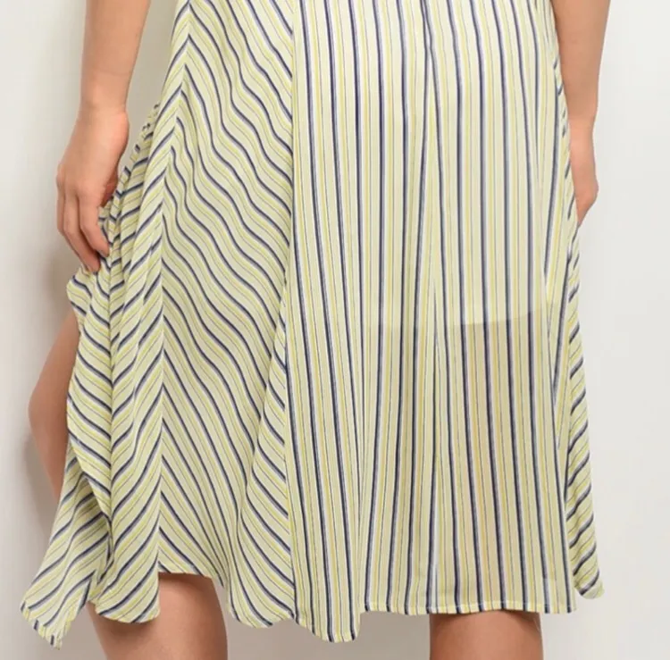 Yellow & Navy Front Draw String Ruffle Dress - Image 4