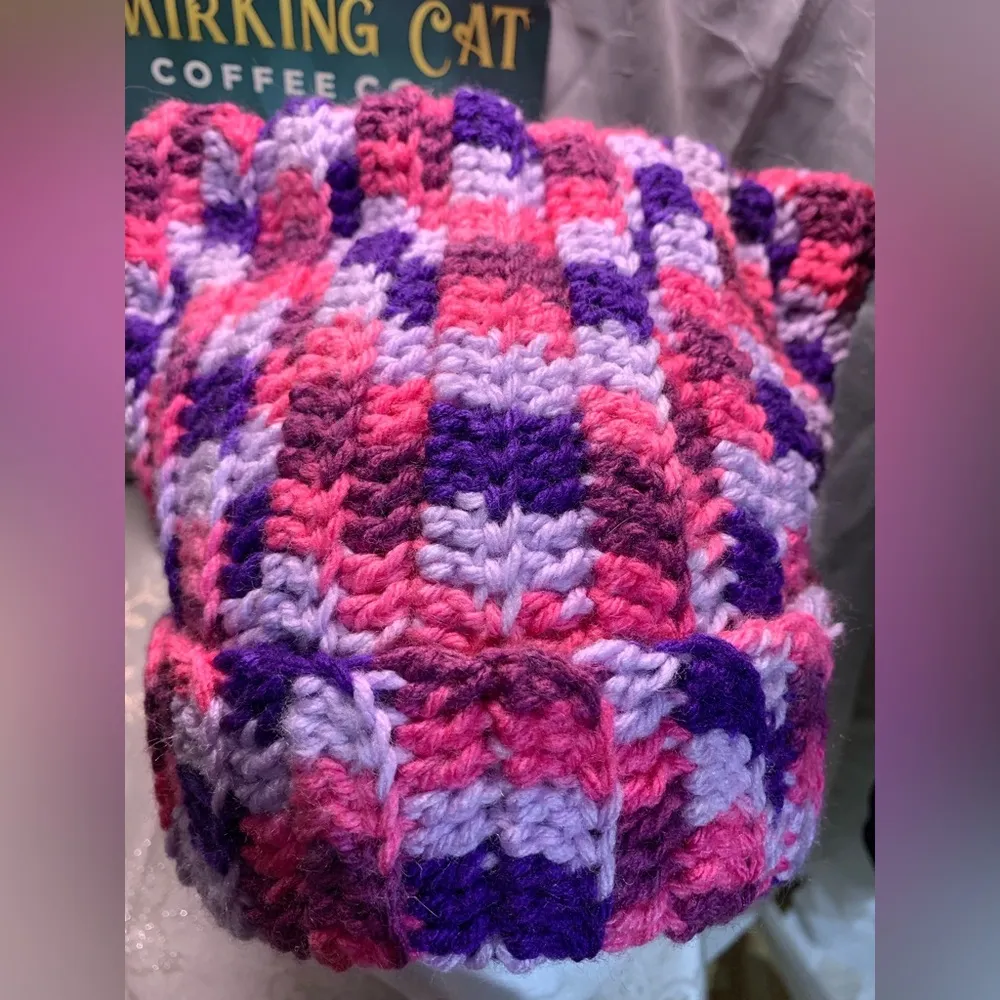 Handmade Pink Purple Cat Beanie - Image 5