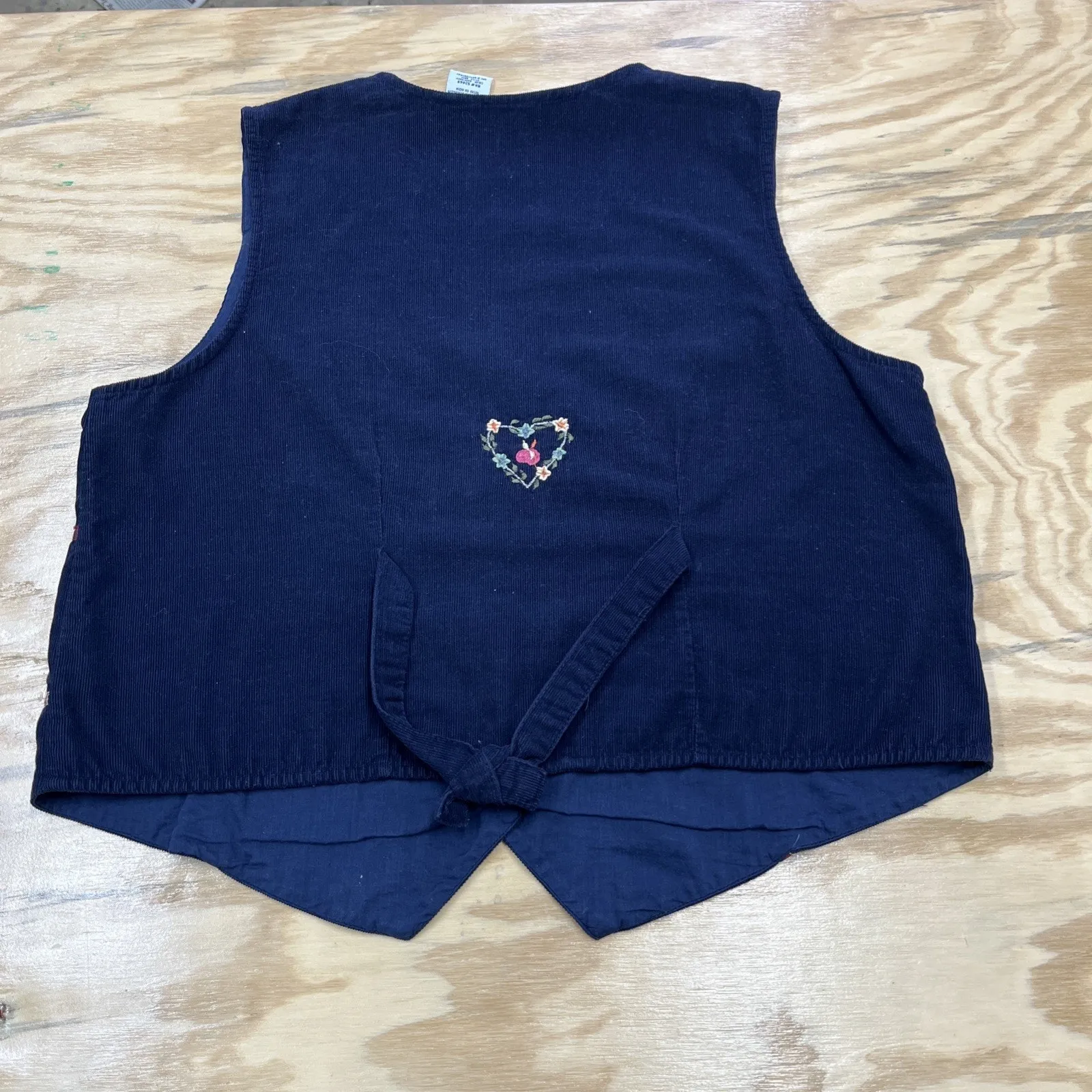 Vtg Bobbie Brooks Women's Corduroy Birdhouse Hearts Vest L (12/14) Blue Retro Size L - Image 2