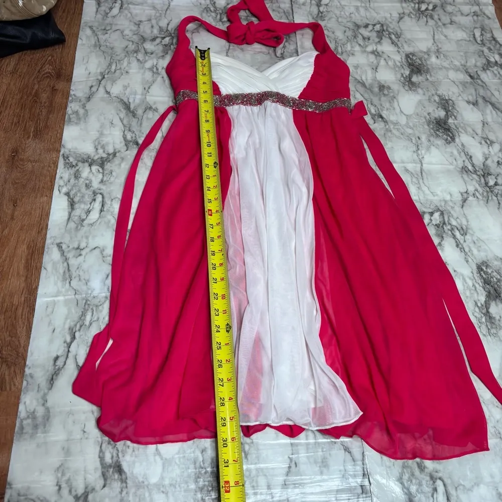 Vintage Y2K 90s homecoming semi formal hot pink white cocktail dress medium - Image 5