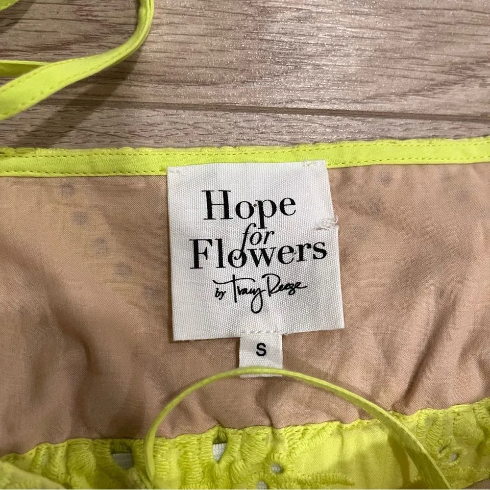 Anthropologie Hope for Flowers Organic Cotton Yellow Eyelet Tiered Dress Size S - Image 4