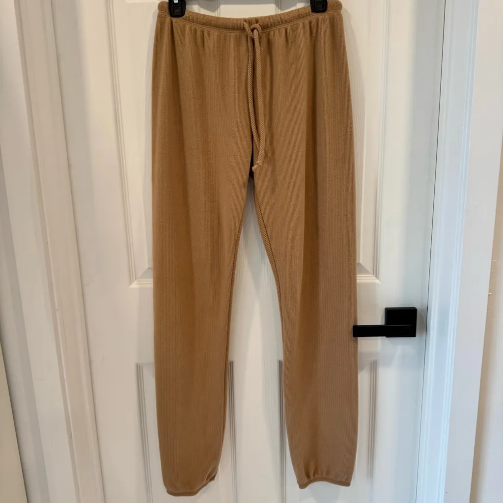 NWT Jac Parker Lazy Day Lux Lounge Pants Natural Ribbed Knit Sweatpants Tan - Image 3