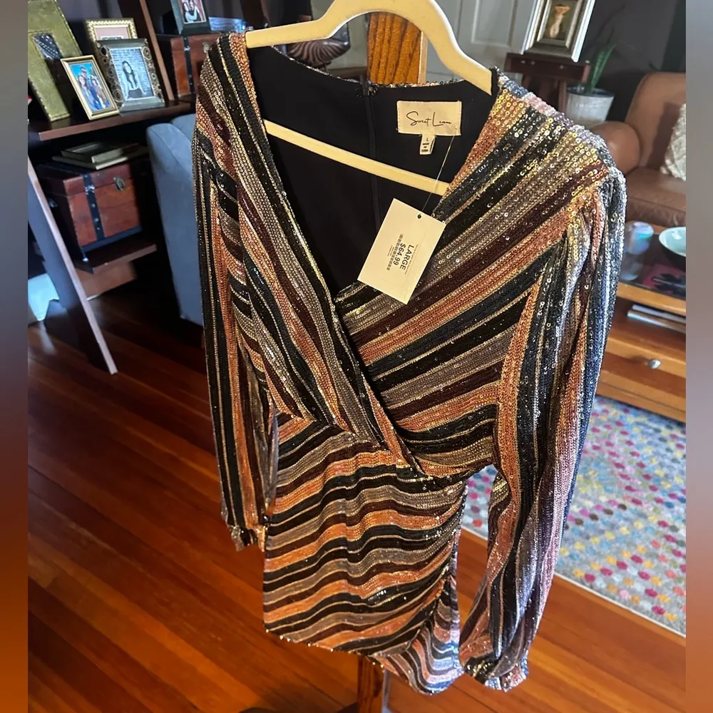Sweet Lemon faux wrap sequin mini sz L - Image 5