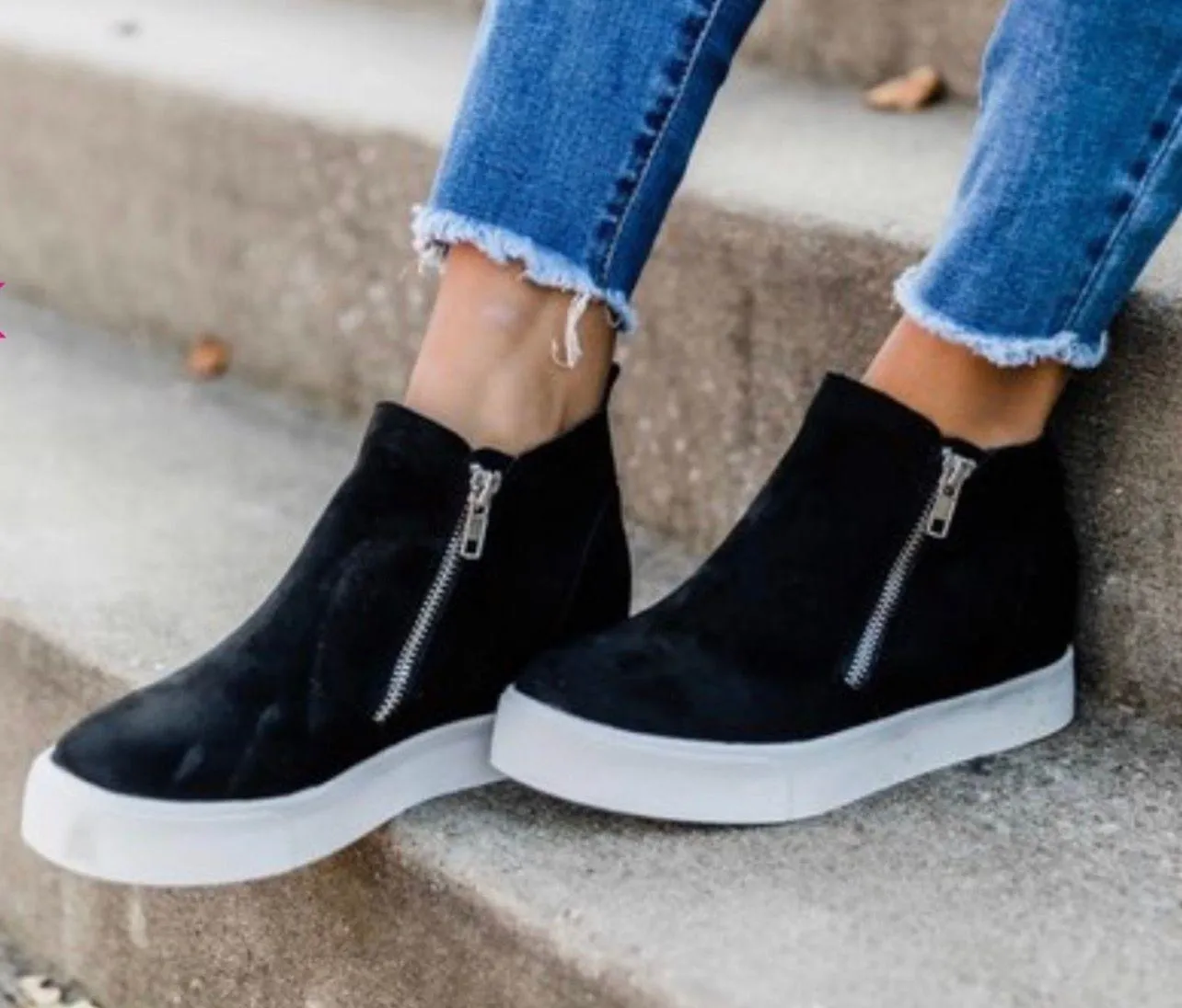 Micro Suede Hidden Wedge Sneaker Black Size 6 - Image 2