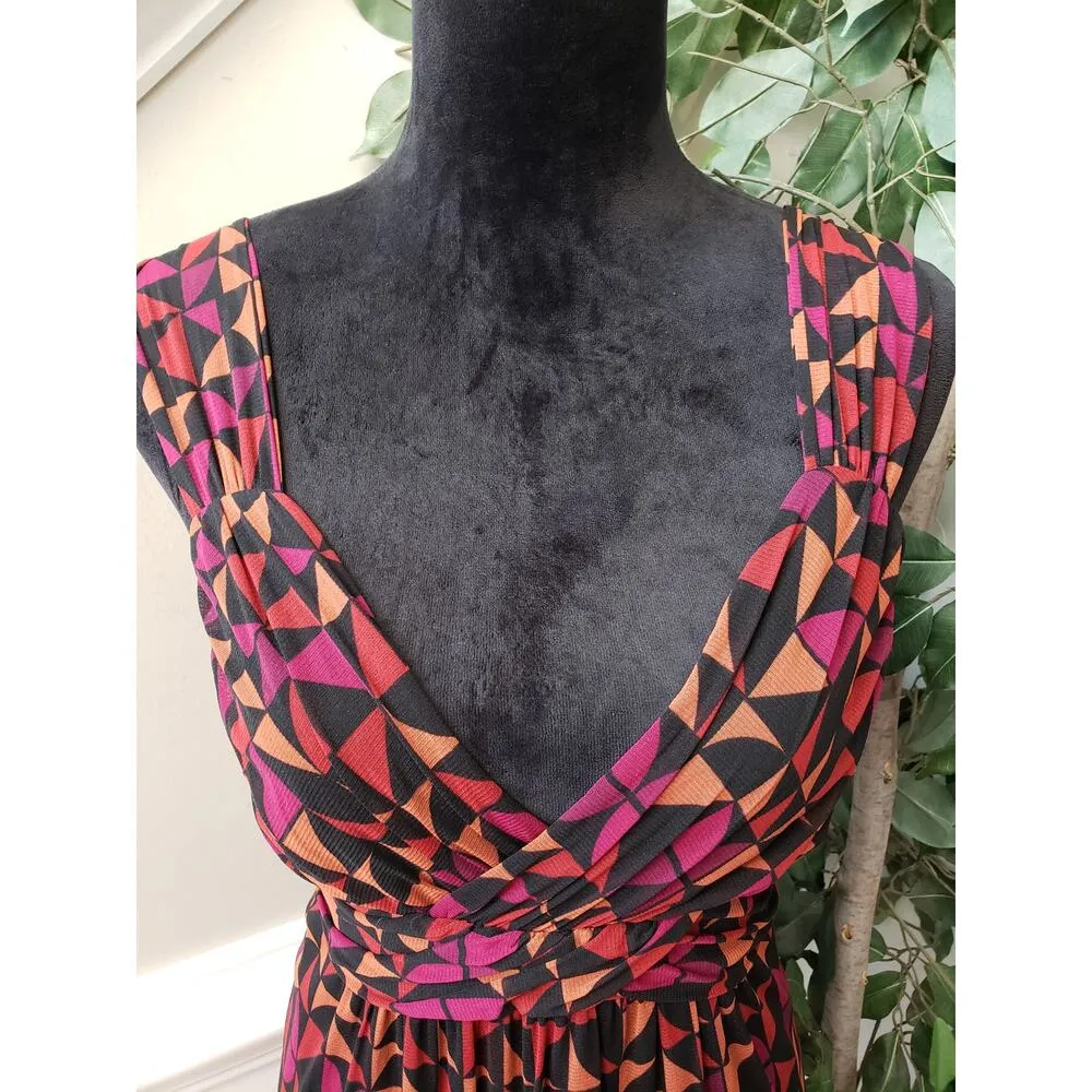 APT.9 Flared Dress Women Large Multi Geometric Print Pleated Skirt Surplice Neck - Image 12