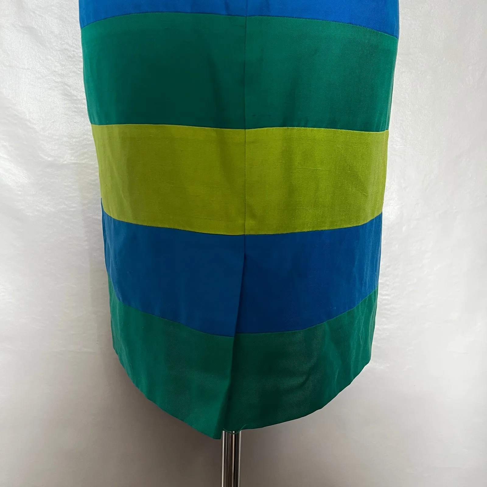 Papell 100% Silk Shift Womens Dress Sz 4P Artsy Bright Colorblock 60s Inspired Blue - Image 6