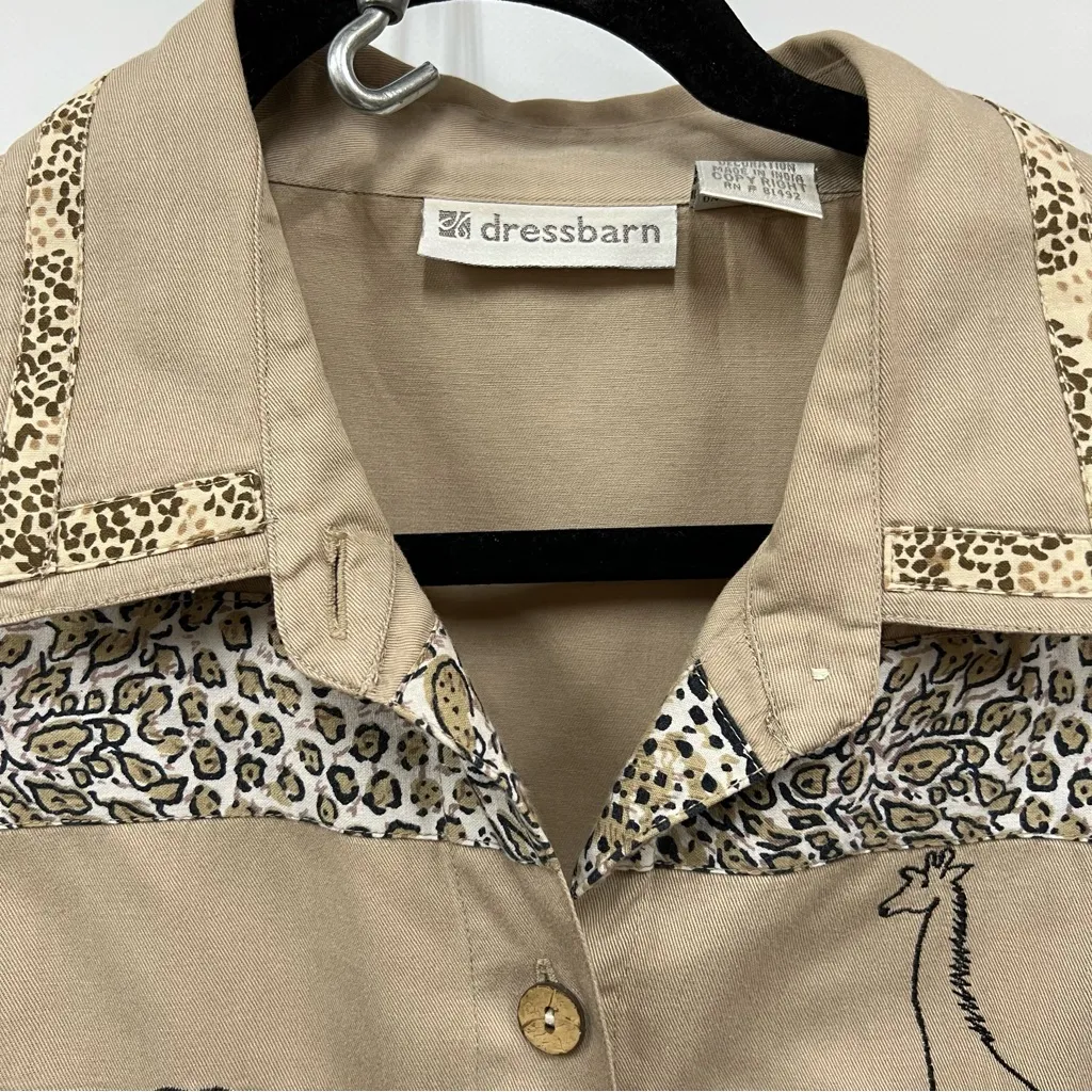 Dressbarn xl safari Animal Print ButtonUp embroidered beaded top jacket cardigan Tan - Image 9