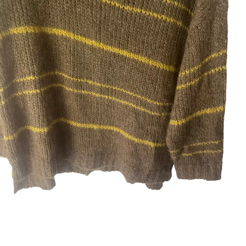 Aerie Womens Size Large Wool Mohair Blend Chunky Soft Knit Brown Striped Sweater - Image 3