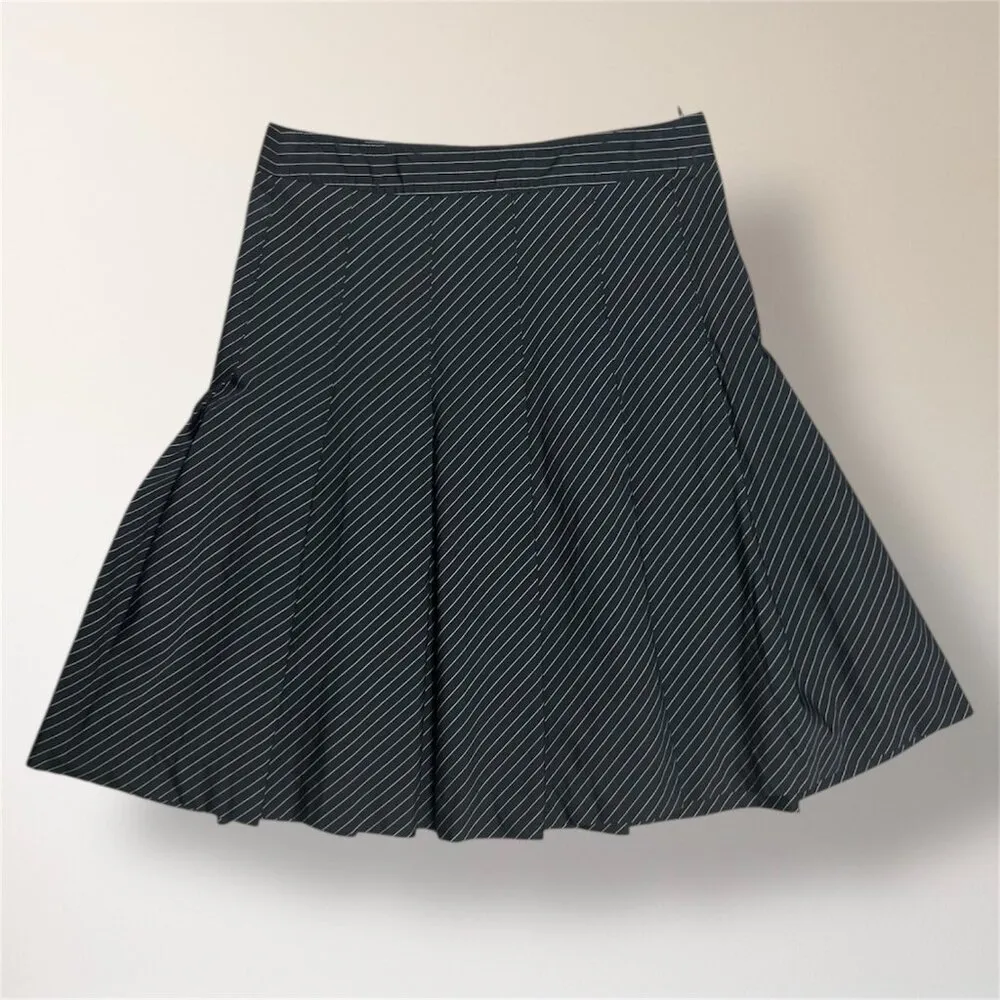 Theory Women's 4 Black Tan Pinstripe Pleated A-Line Skirt Office Career Academia - Image 6