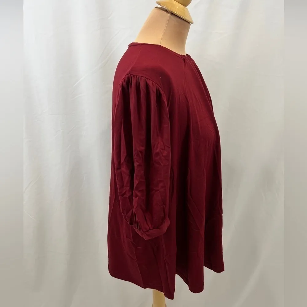Susana Monaco Women's Burgundy Blouse XL Top‎ Crewneck Career Short Sleeve - Image 4