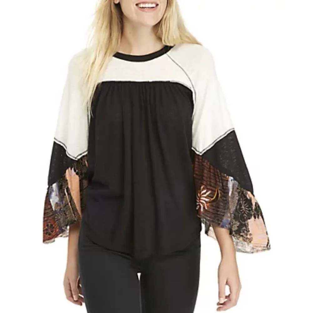 Free People We The Free Friday Fever Mixed Media‎ Top in Black Size Small - Image 6