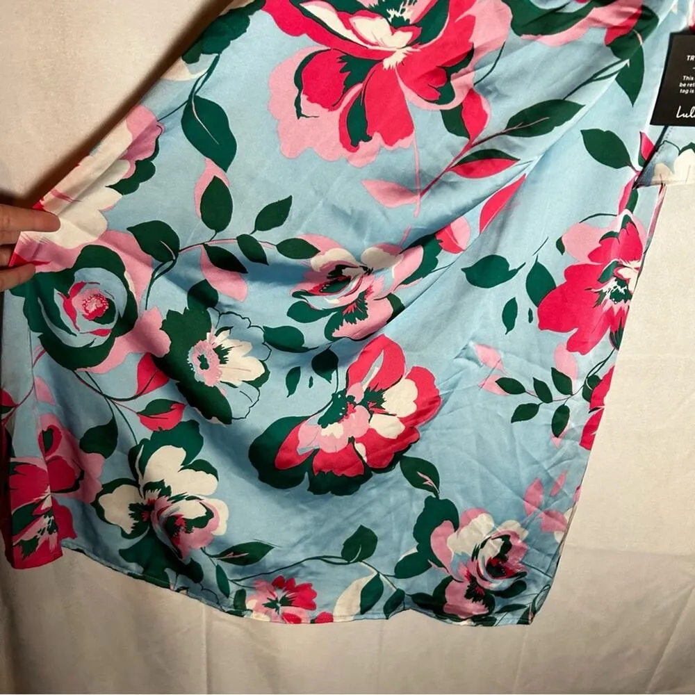 NWT Lulus Charming Celebrations Light Blue Floral Halter Midi Dress Size XS - Image 9