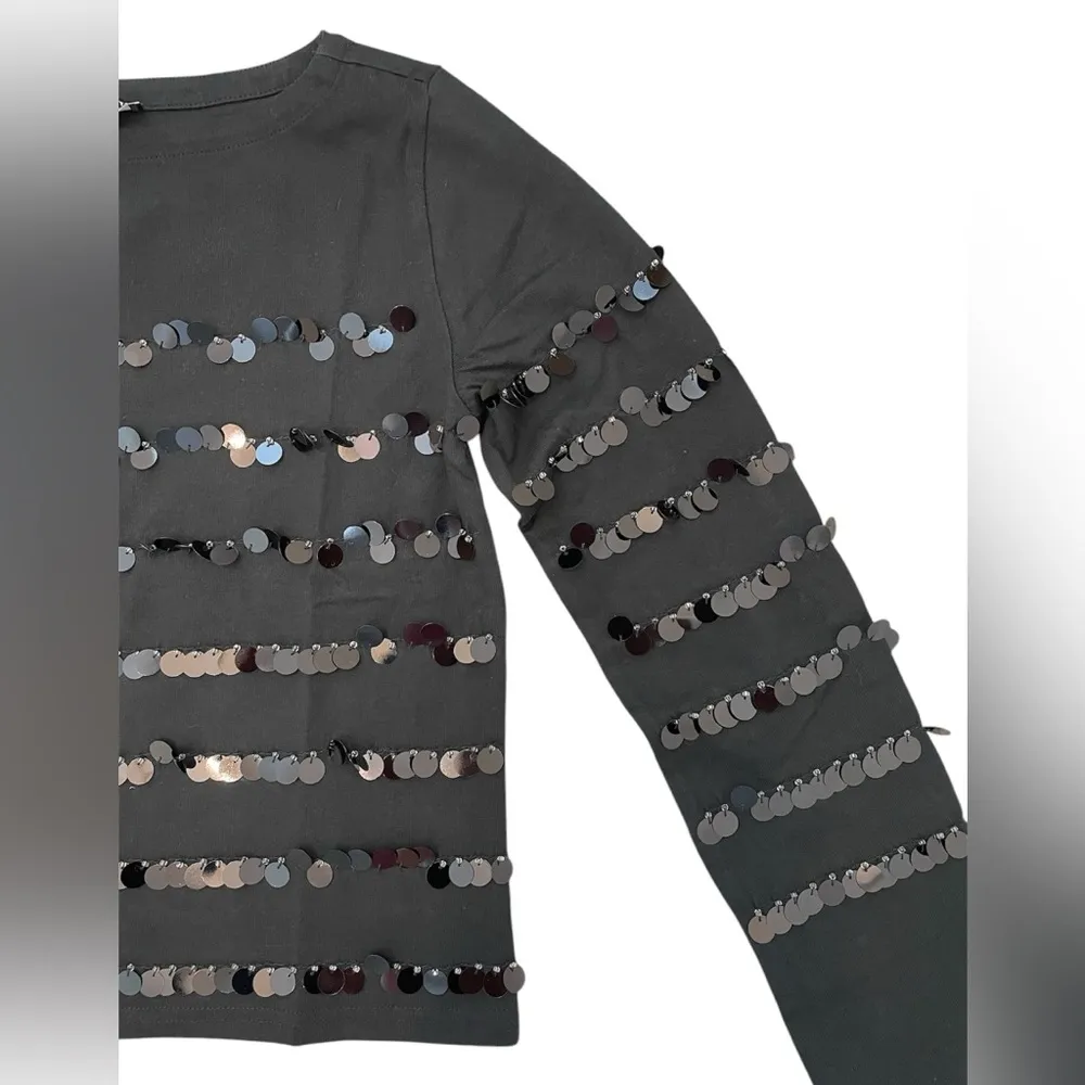 J Crew Heavy Jersey Long-Sleeve T-Shirt with Paillette Embellishment Size XXS - Image 5