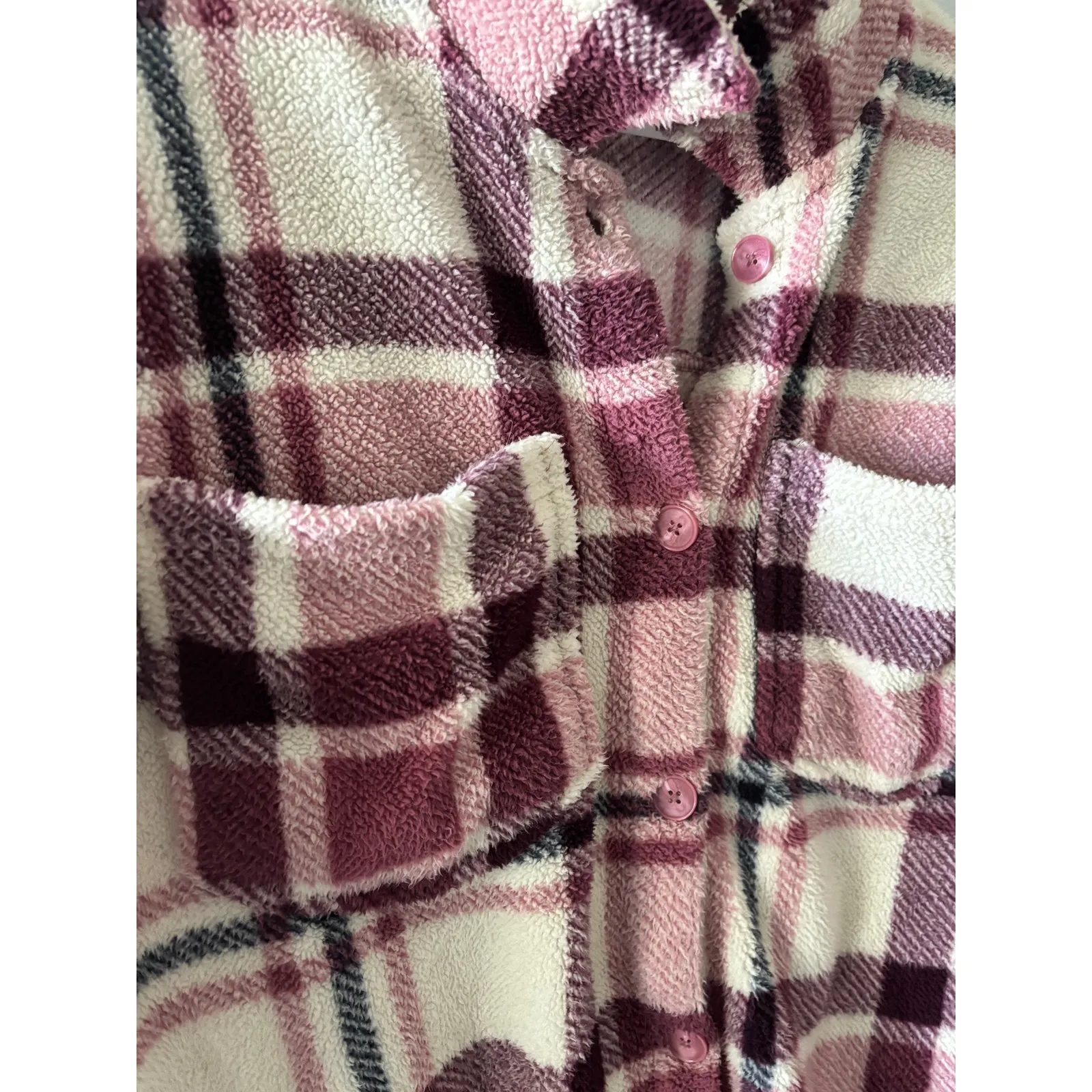 Berkley Jensen Womens Plaid Shacket Size Small Cream Purple Fleece Fall Autumn - Image 5