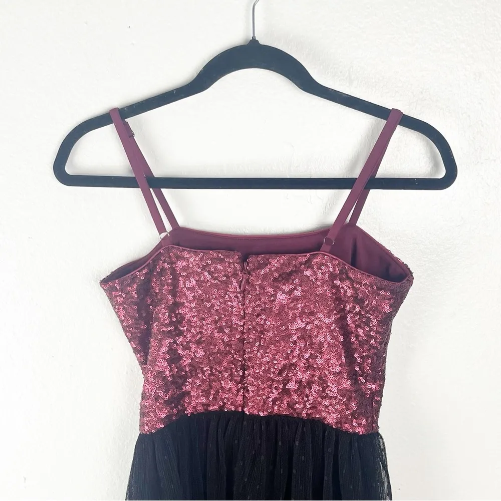 DRESS THE POPULATION Kady Merlot Black Sequin Tiered Point Dress, Size XS - Image 13