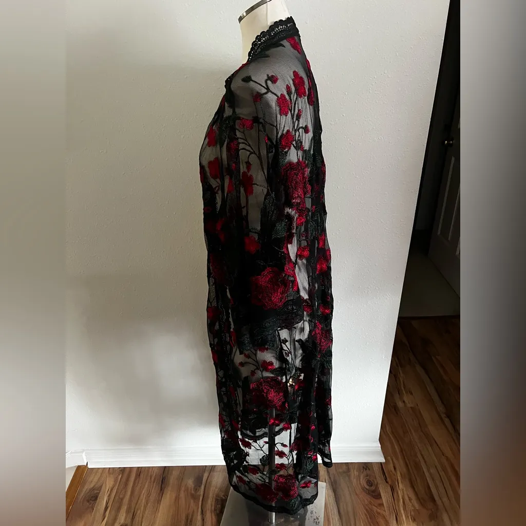 NWT - L - LULAROE - Elegant Black and Red Lace Robe - Image 2