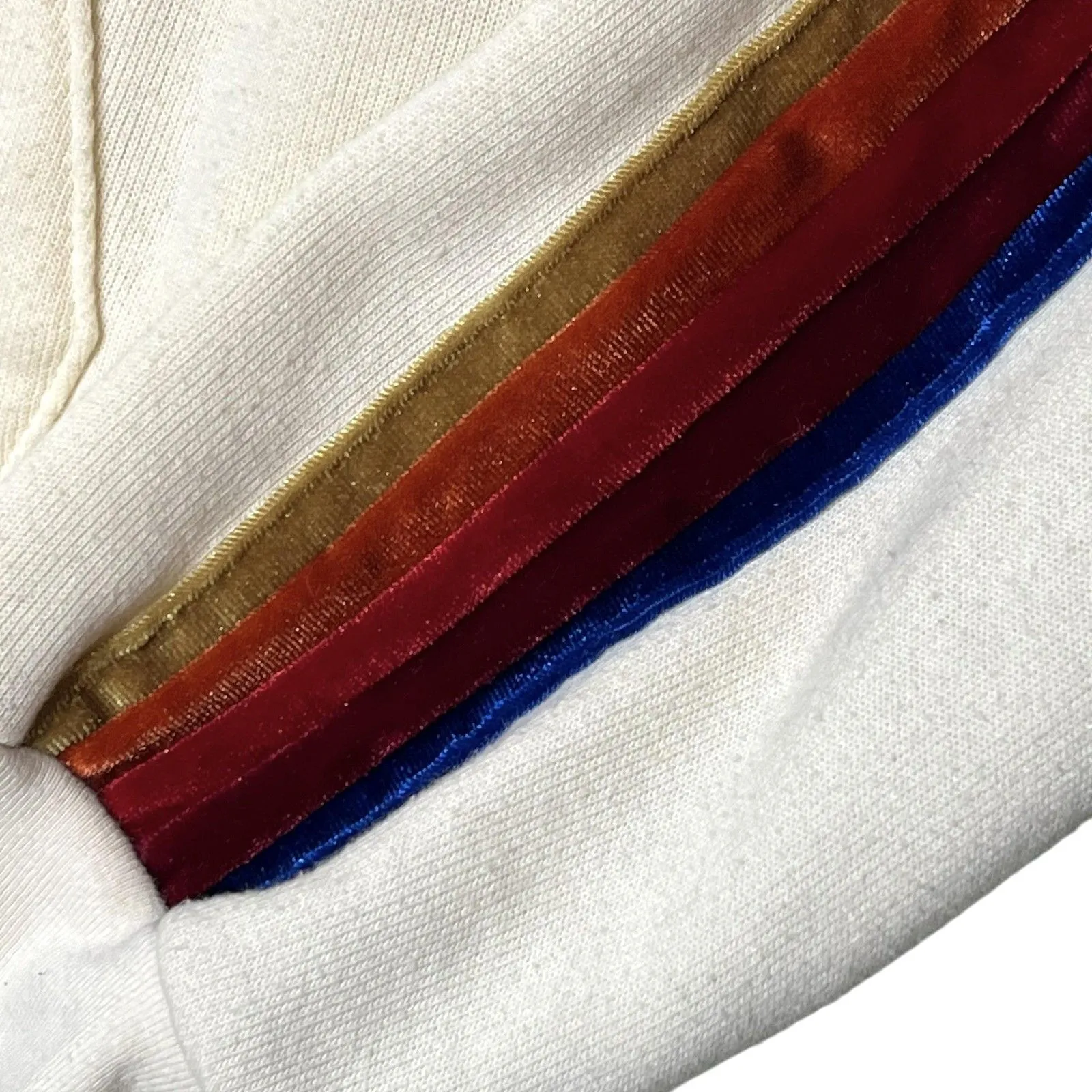 Aviator Nation Hoodie Womens XS Biege 5 Stripe Velour Pullover Zip Pockets USA - Image 11