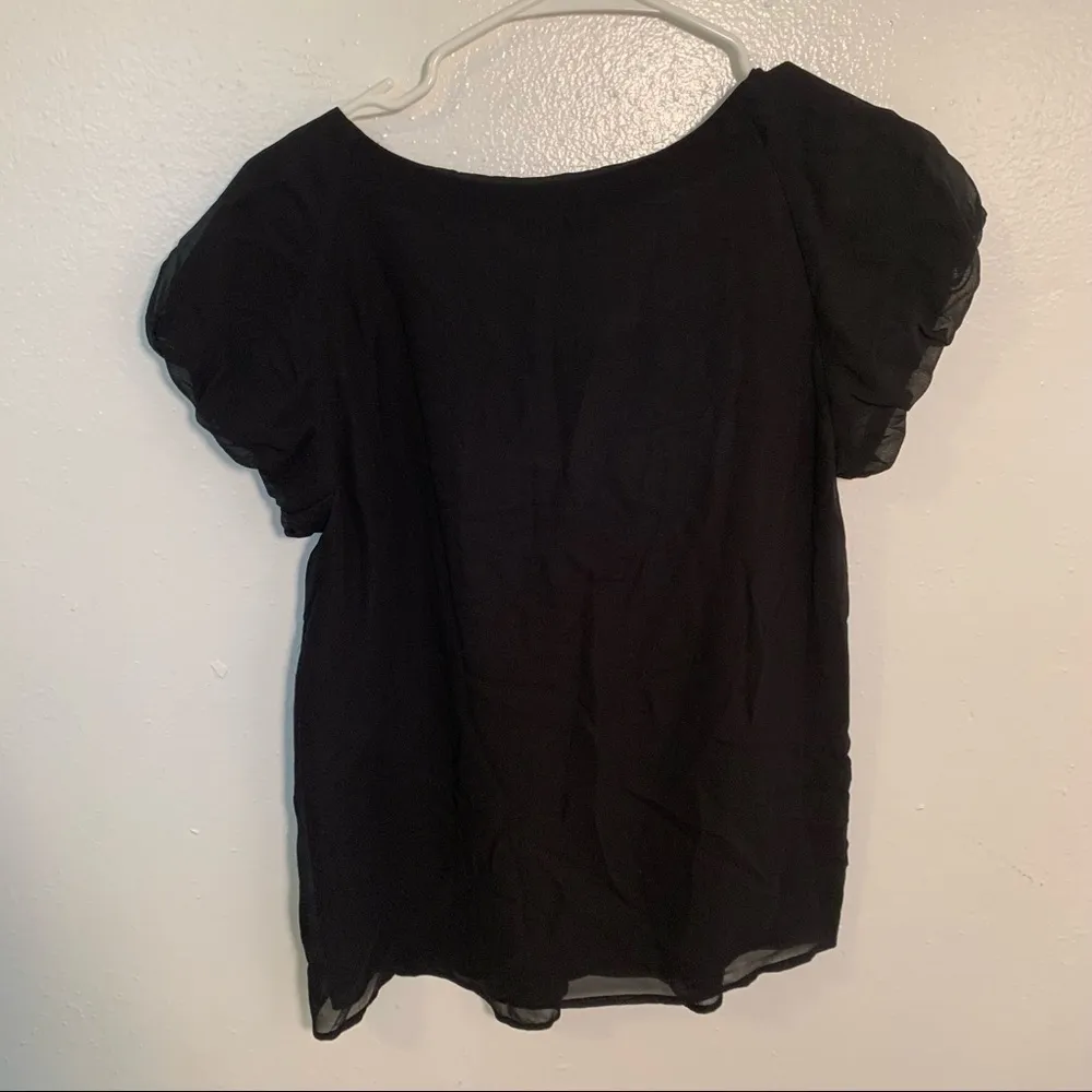 Alfani Scoop Neck Blouse Black Chiffon Cap Sleeve - Image 6