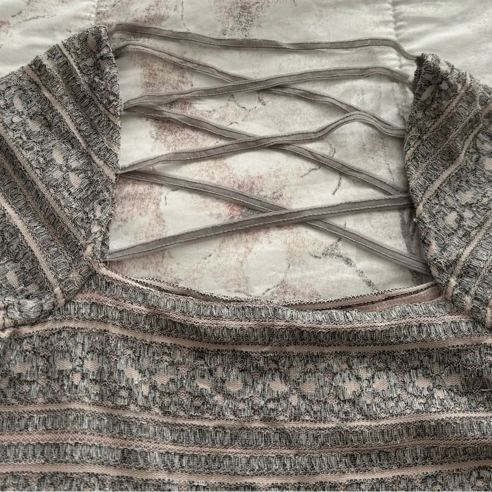 Free People Good Girl Gone Bad grey strapoy back dress siz L bodycon square neck - Image 16