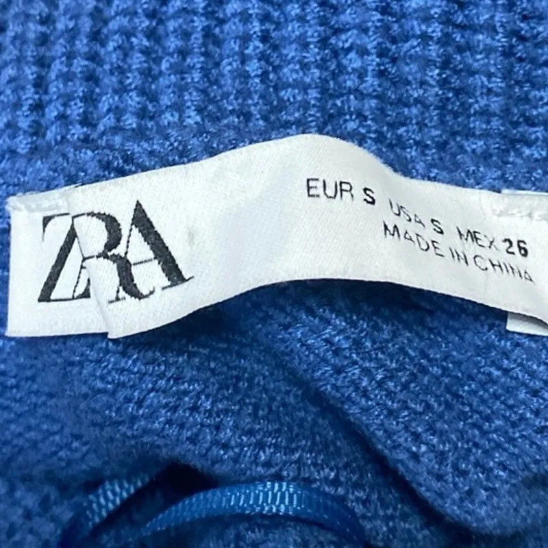 Zara Women's Blue Turtleneck Long Sleeve Knit Crop Sweatshirt Sweater Top Size S - Image 3
