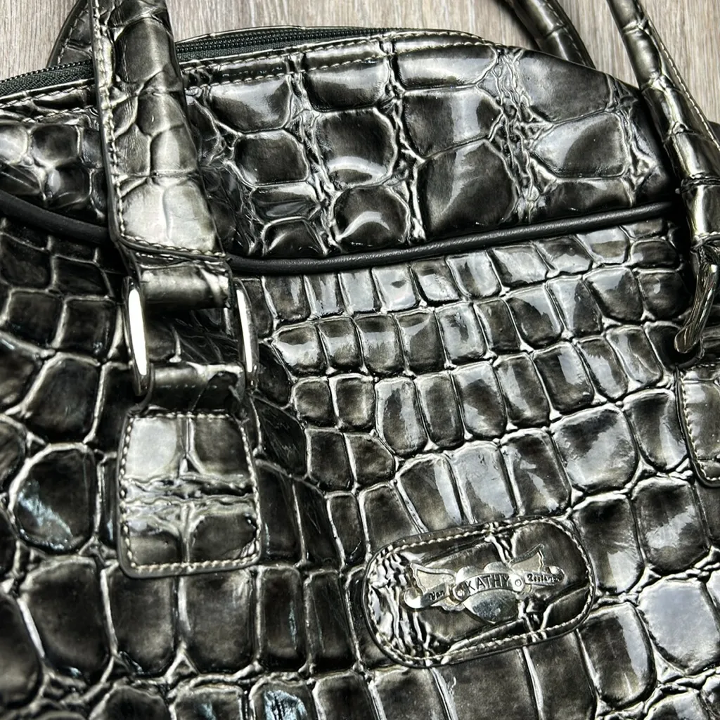 Kathy Van Zeeland Large Crocodile Embossed Dark Gray Tote/Travel Bag - Image 4