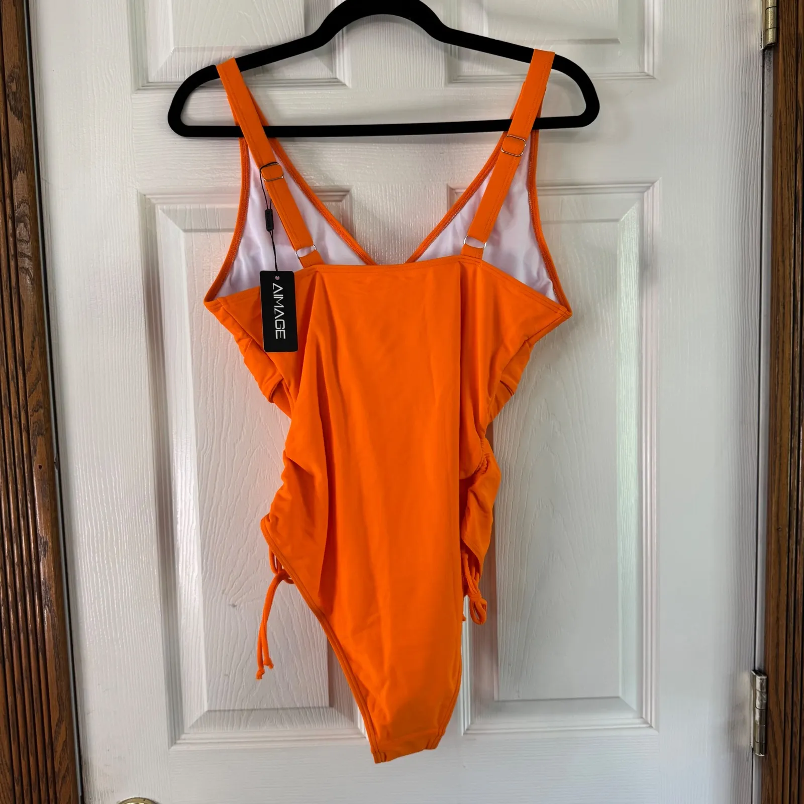 Aimage Orange One Piece Swimsuit Twist‎ Front Adjustable Straps Size L Size L - Image 9