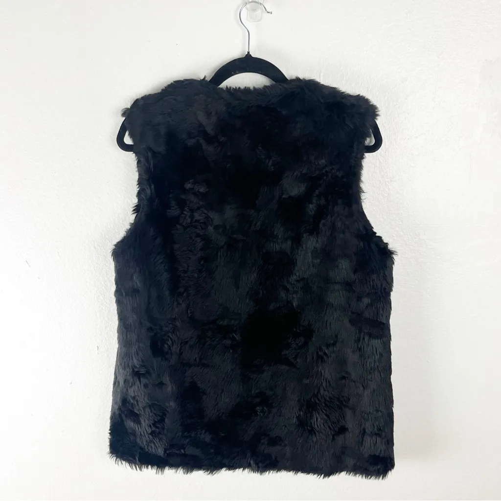 ADRIENNE LANDAU Black Faux Fur Lined Pockets Hidden Hook Closure Vest Medium - Image 2