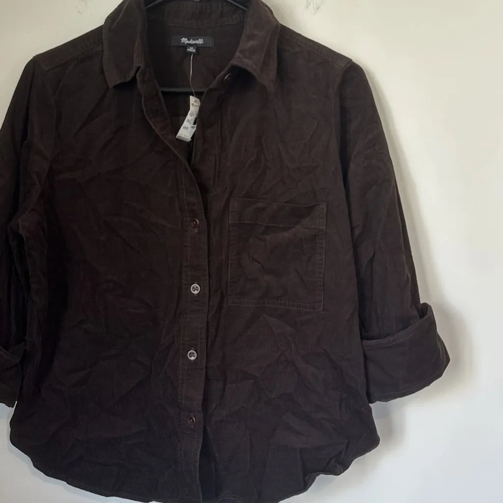 NWT Madewell Dark Chocolate Easy Y-Neck Corduroy Button-Up Shirt - Extra Small - Image 8