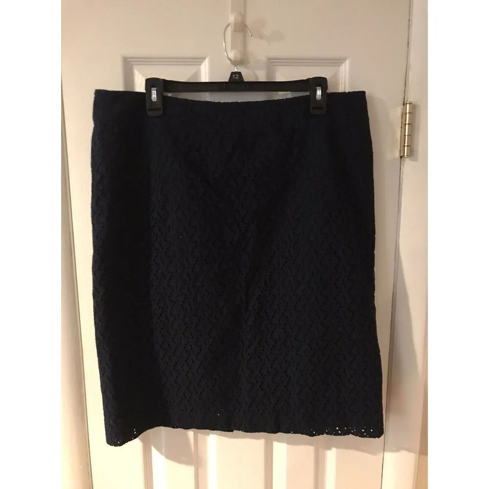 Talbots Woman Navy Blue Eyelet Skirt Women's 16 100% Cotton Zip At Back G2 - Image 8