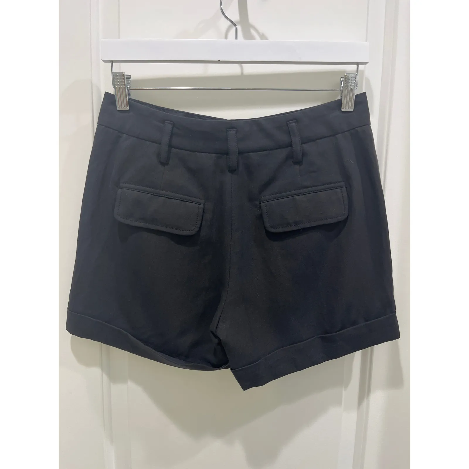 Vince Women's Twill Short Linen Cotton Black High Rise Pleated Front Sz 4 - Image 5