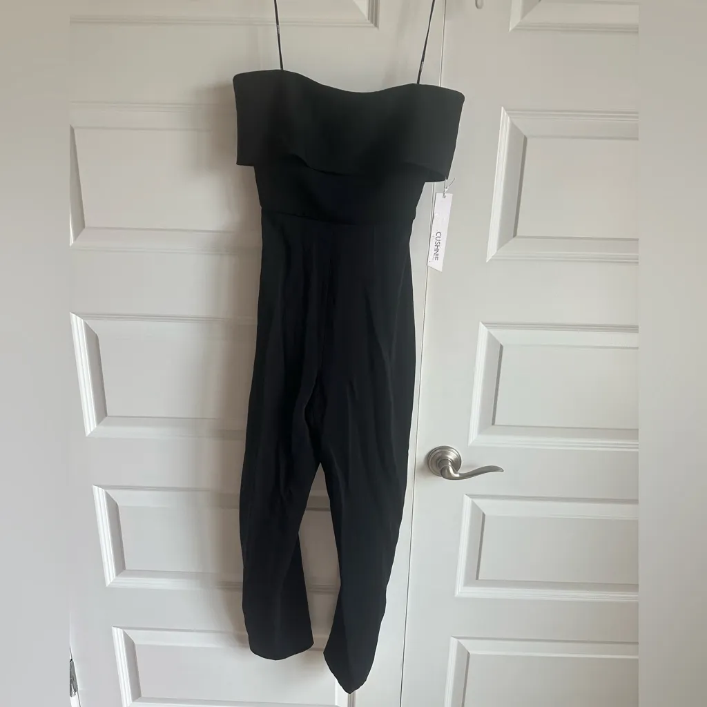 Cushnie Folded Strapless Fitted Slim‎ Leg Ankle Cropped Jumpsuit NWT Black Size 0 - Image 4