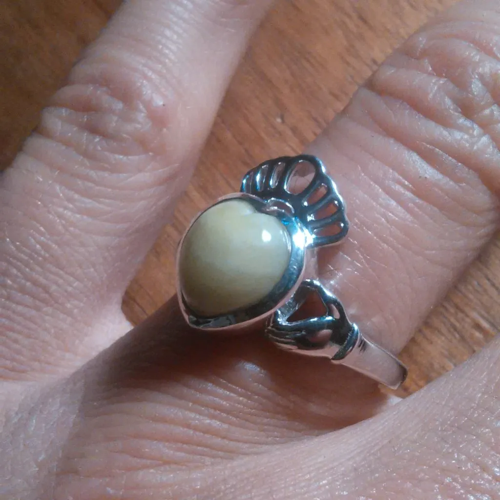 Connemara Marble Claddagh Sterling Silver Ring (Size 7) - Image 2