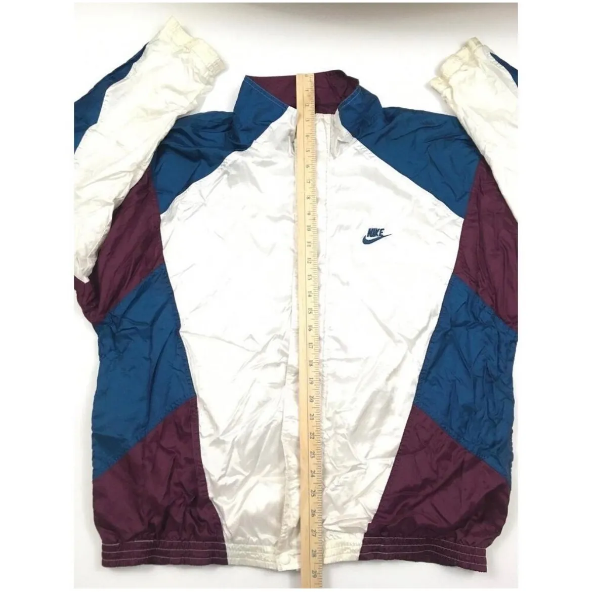Vintage Nike Windbreaker Jacket White Blue Burgundy Colorblock Athletic Women M - Image 6