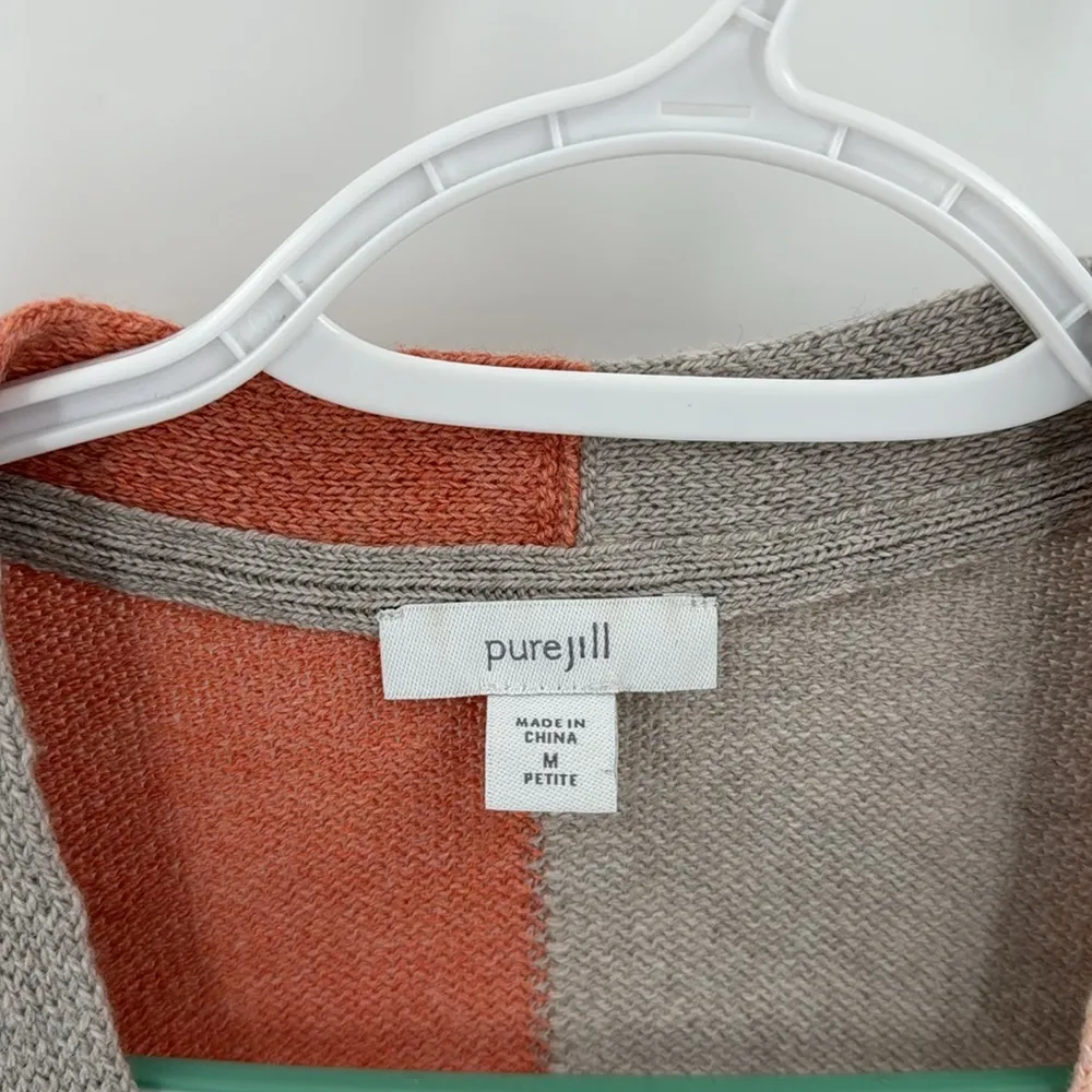 J.jill peach tan oversized color block one button cardigan longline easy to wear Size undefined - Image 2