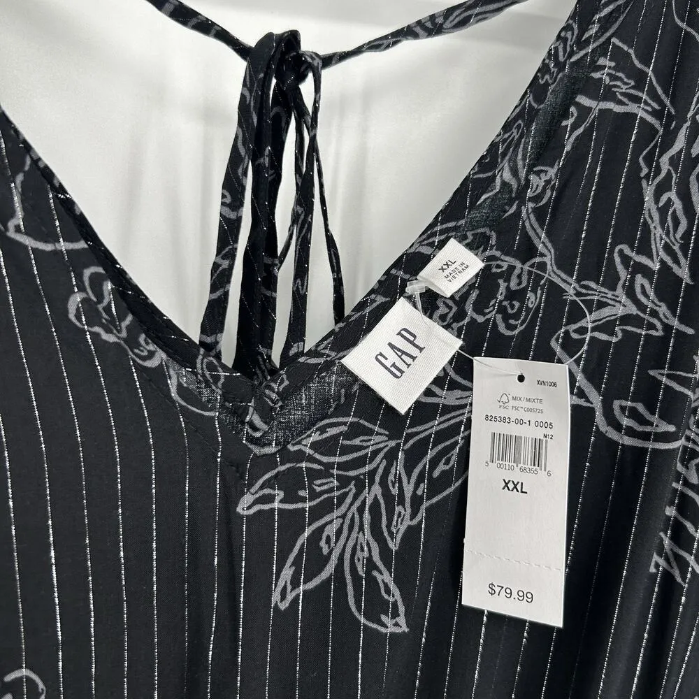 NEW Gap Black Floral Tiered Midi Dress Smocked Flutter Sleeves Metallic Size XXL - Image 9