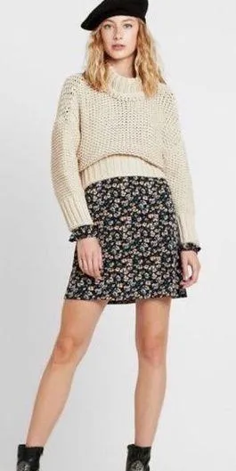 Free People Say Hello Long Bell Sleeve Mini Dress Black Floral Small - Boho Chic - Image 2