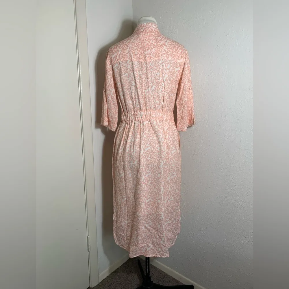 Beau & Ro The Every Dress in pink peach floral. Midi, belted. Size XS - Image 5