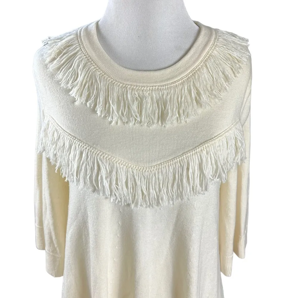 Kate Spade Western Bohemian Fringe Sweater Cowgirl Cream Ivory Neutral Small - Image 4