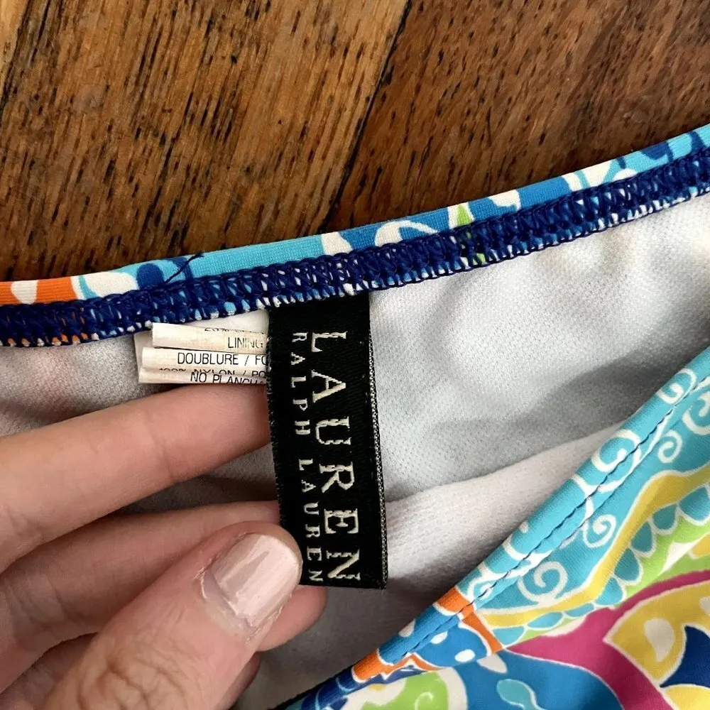 Lauren Ralph Lauren swimsuit half beach gold design floral pattern summer Blue Size 6 - Image 3