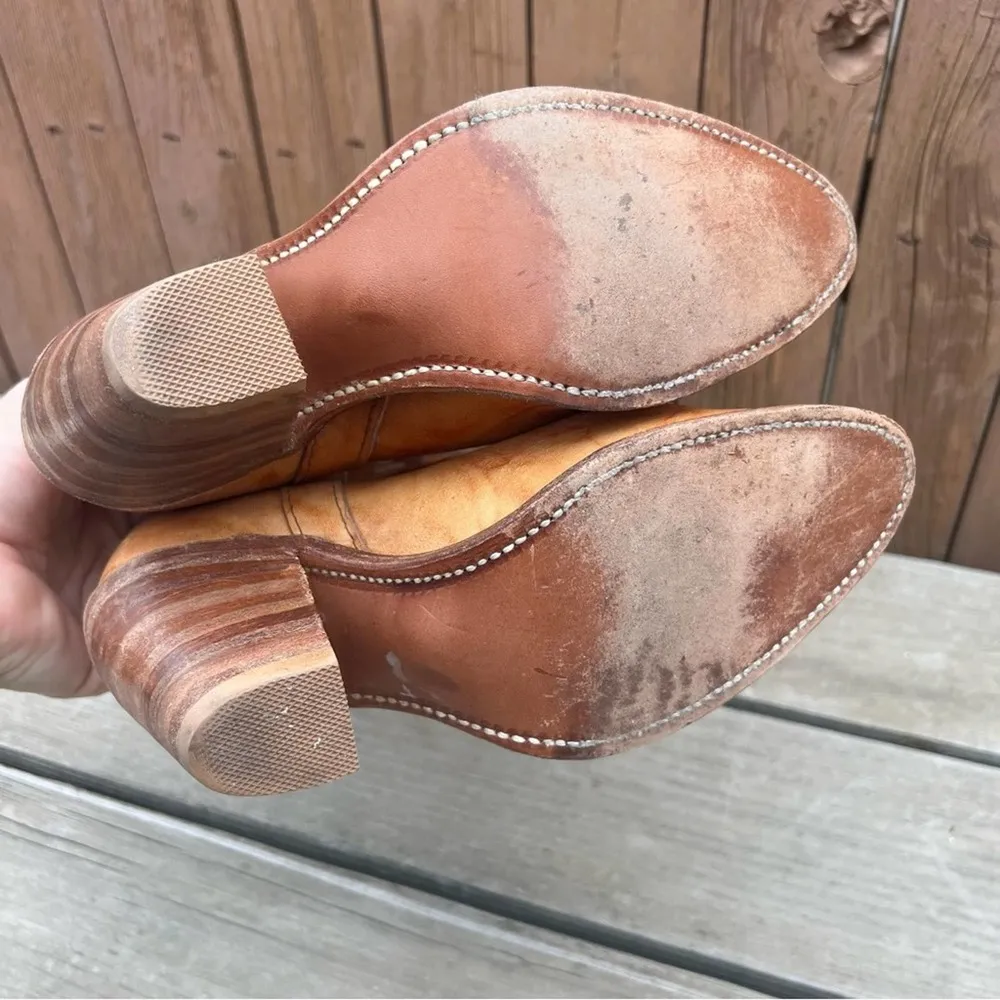 Miss Capezio Butterfly Boots stacked heel marbled brindle tan brown leather - Image 10